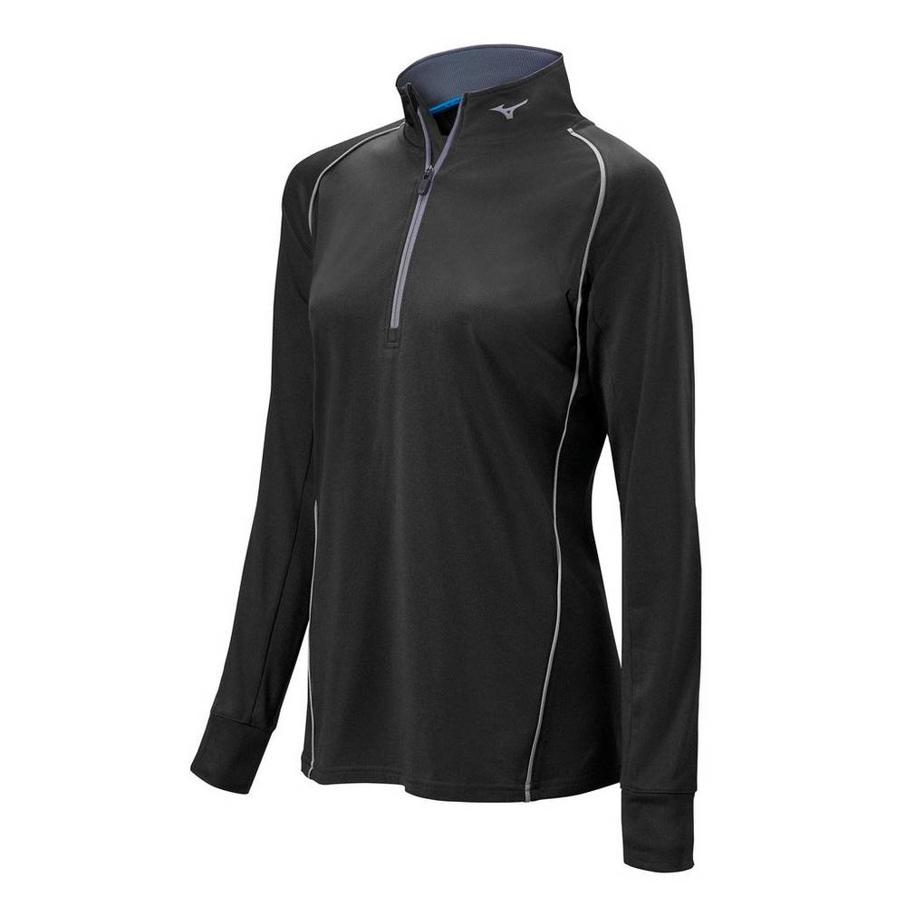 Womens Mizuno Comp 1/2 Zip Long Sleeve Pullover Black Philippines (UFDWXQ894)